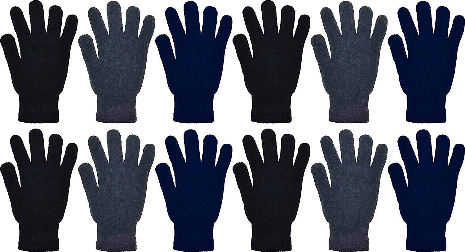 Winter Magic Gloves, 12 Pairs Stretchy Warm Knit Bulk Pack Mens Womens Apparel & Accessories > Clothing Accessories > Gloves & Mittens Winterlace 12 Pairs Black/Navy/Gray  