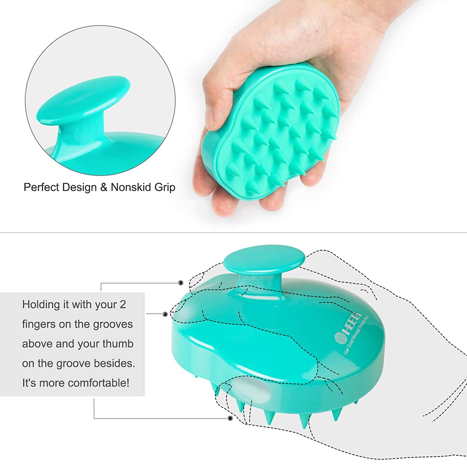 HEETA Hair Scalp Massager Shampoo Brush 2 Pack, Soft Silicone Bristles to Remove Dandruff, Waterproof Hair Scrubber for Both Wet Dry Hair, Suitable for Men & Women (Green & Black) Health & Beauty > Personal Care > Hair Care HEETA   