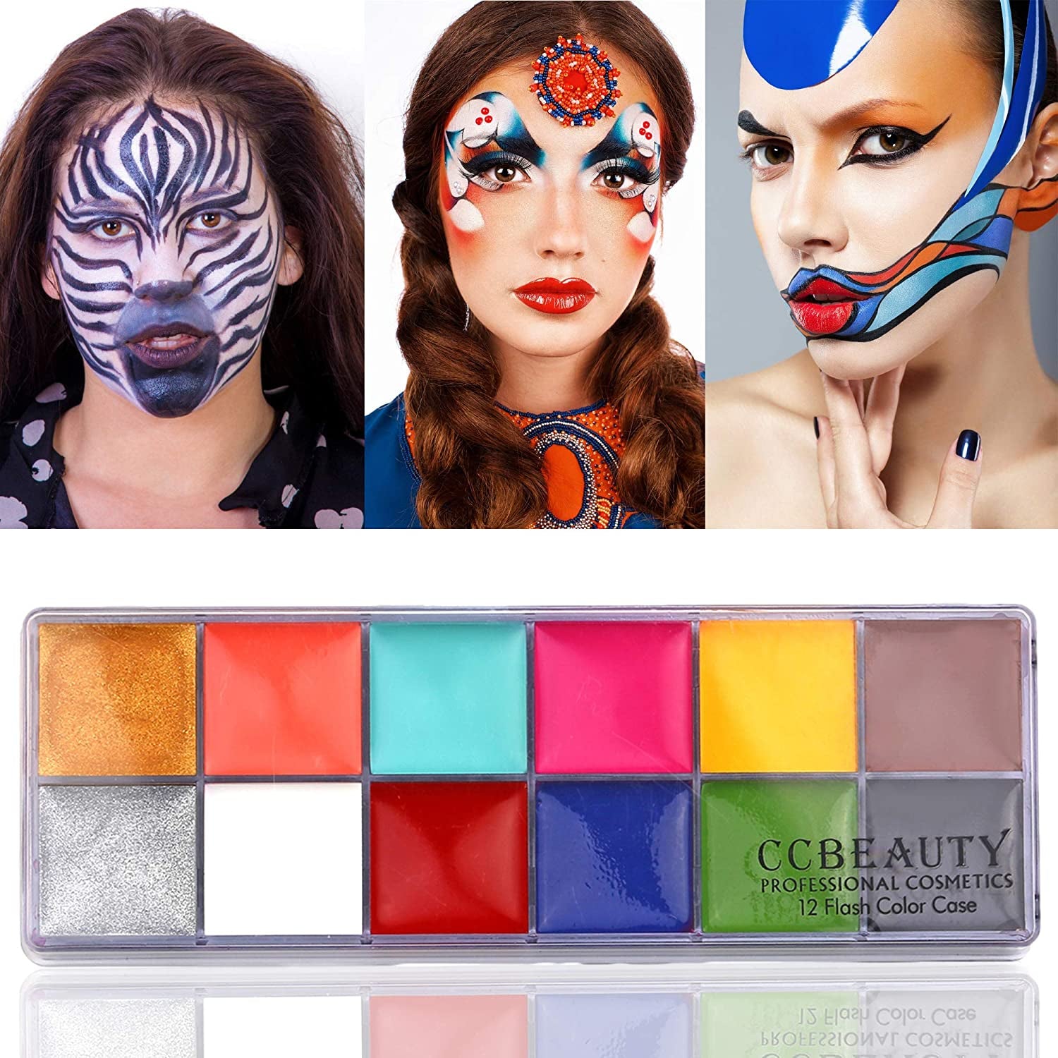 Ccbeauty SFX Makeup Kit Professional Face Paint Oil Based 12 Colors Halloween Body Paint Palette Special Effects Fake Wound Scars Wax + Face Paint Palette + Spatula Tool Health & Beauty > Personal Care > Cosmetics > Cosmetic Tools > Makeup Tools CCbeauty   