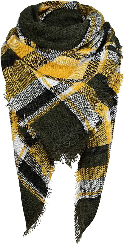 Century Star Women'S Stylish Warm Tassels Soft Plaid Tartan Scarf Winter Large Blanket Wrap Shawl Apparel & Accessories > Clothing Accessories > Scarves & Shawls Century Star Yellow Green One Size 