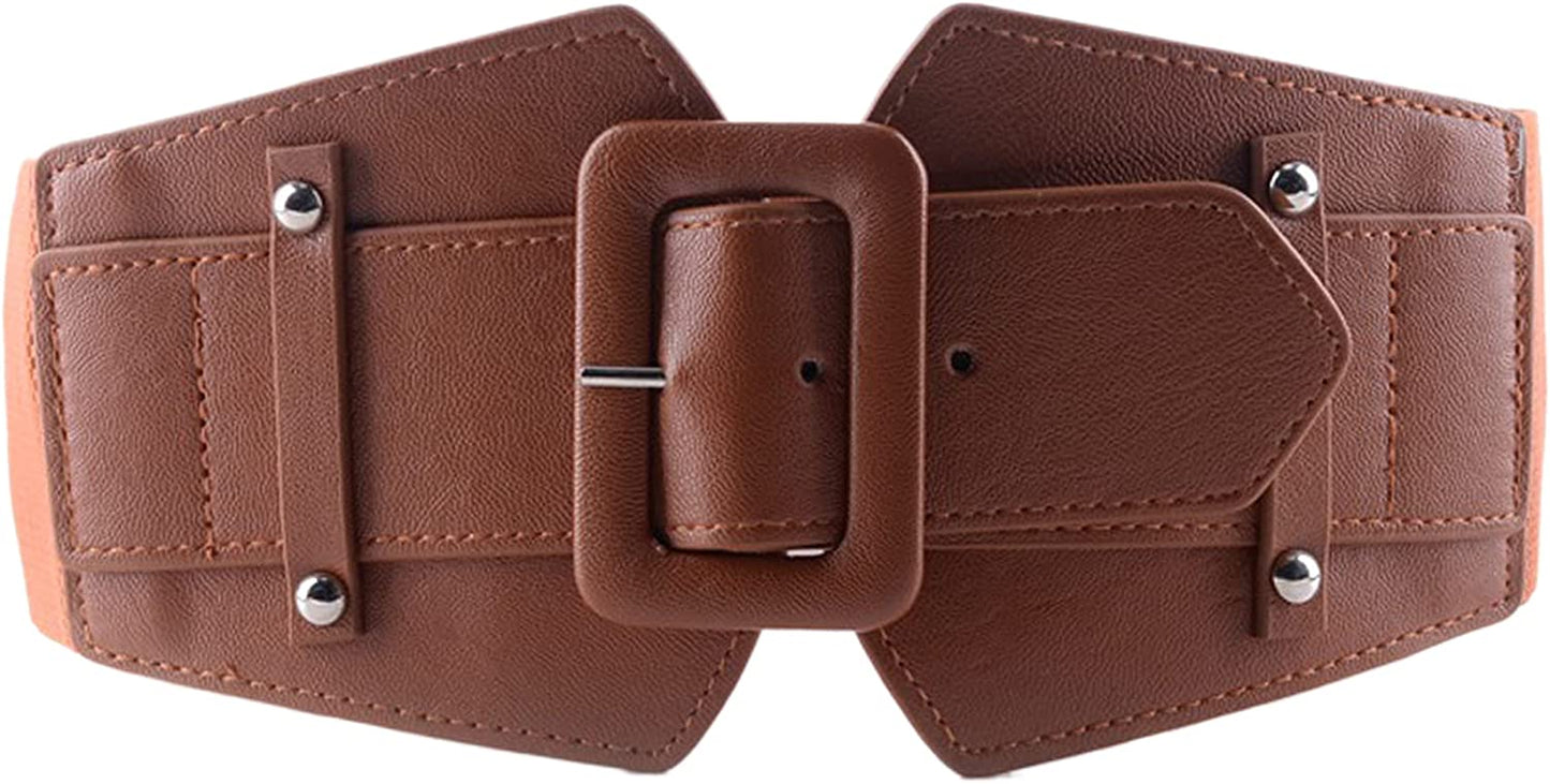 CLARA Women Vintage Western Waist Belt Double Buckle Belt PU Leather Waistband for Jeans Dress Apparel & Accessories > Clothing Accessories > Belts CLARA 06415brown  
