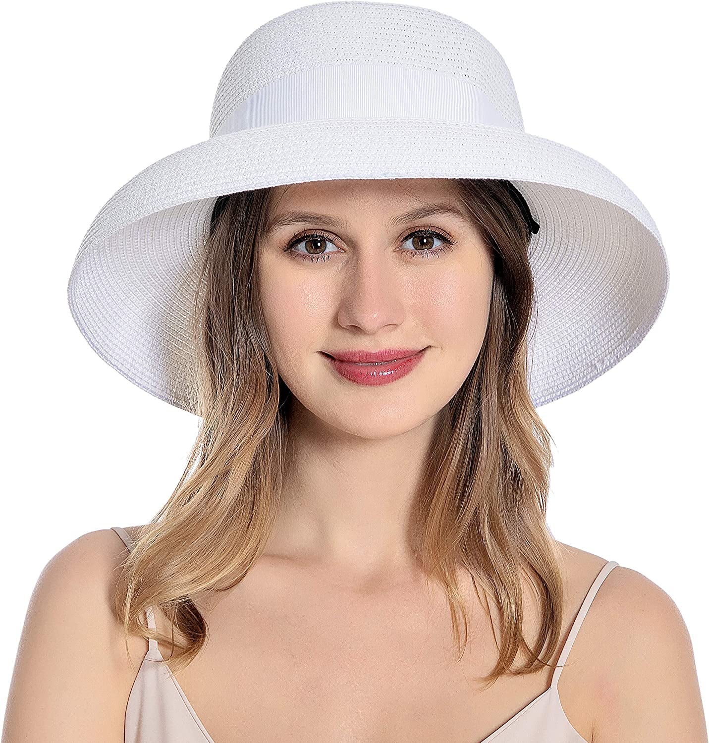 Muryobao Womens Sun Straw Hat Summer UV Protection Travel Foldable Brim Bucket Hat Vintage Cloche Beach Fishing Cap Apparel & Accessories > Clothing Accessories > Hats Muryobao   