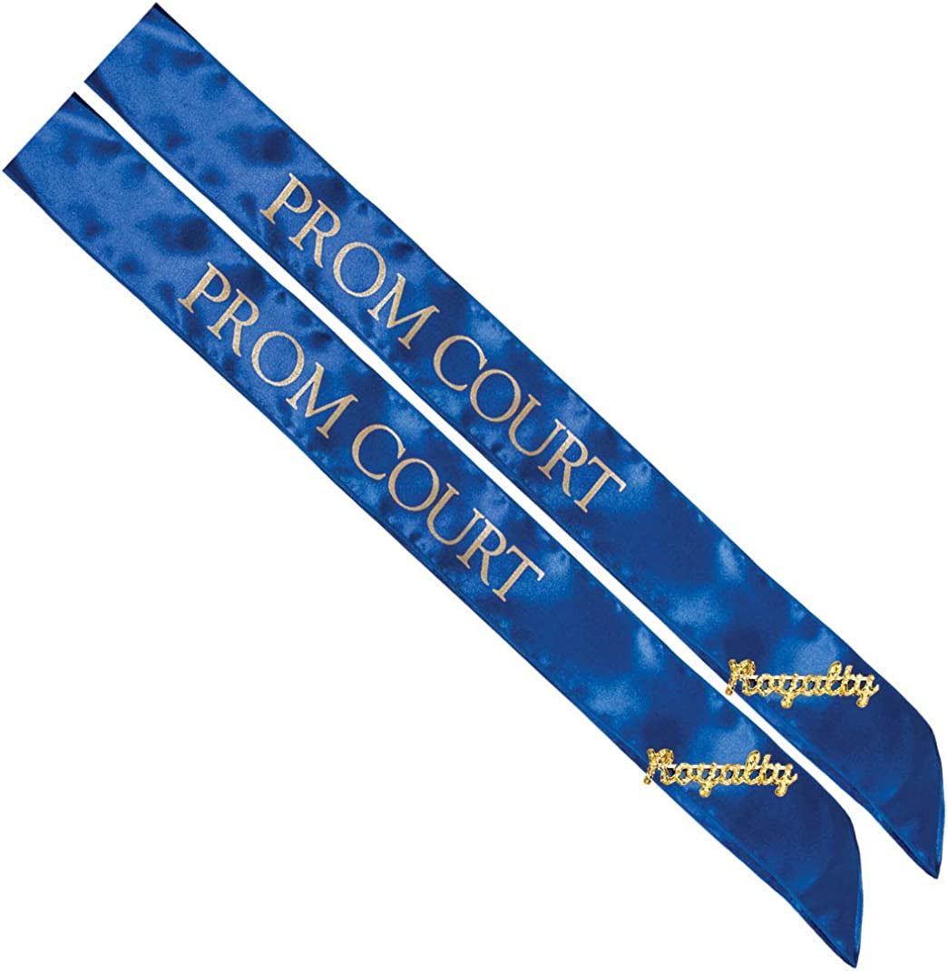Prom Sash Set, 2 Sashes and 2 Glitter Royalty Pins Apparel & Accessories > Clothing Accessories > Sashes Anderson's Blue/Gold Court Sashes/Gold Royalty Pins  