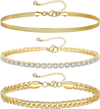 Kissyan Gold Layered Ankle Bracelets for Women, Dainty 14K Gold Plated Layering Anklets Set Adjustable Fashion Cuban Link Snake Tennis Chain Ankles Summer Beach Foot Jewelry Gifts for Women Girls Apparel & Accessories > Jewelry > Anklets KissYan D-Gold  