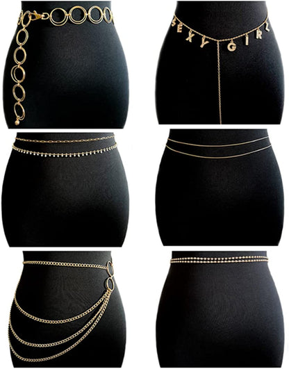 Tornito 5-6Pcs Boho Multilayer Coins Waist Chain Butterfly Sunflower Disc Golden Waist Belt Tassel Chest Sexy Body Belly Chain Double O Ring Summer Beach Bikini Bra Chain Adjustable Body Harness for Women Girls Apparel & Accessories > Jewelry > Body Jewelry Tornito D:6 Pcs(Double O Ring)  
