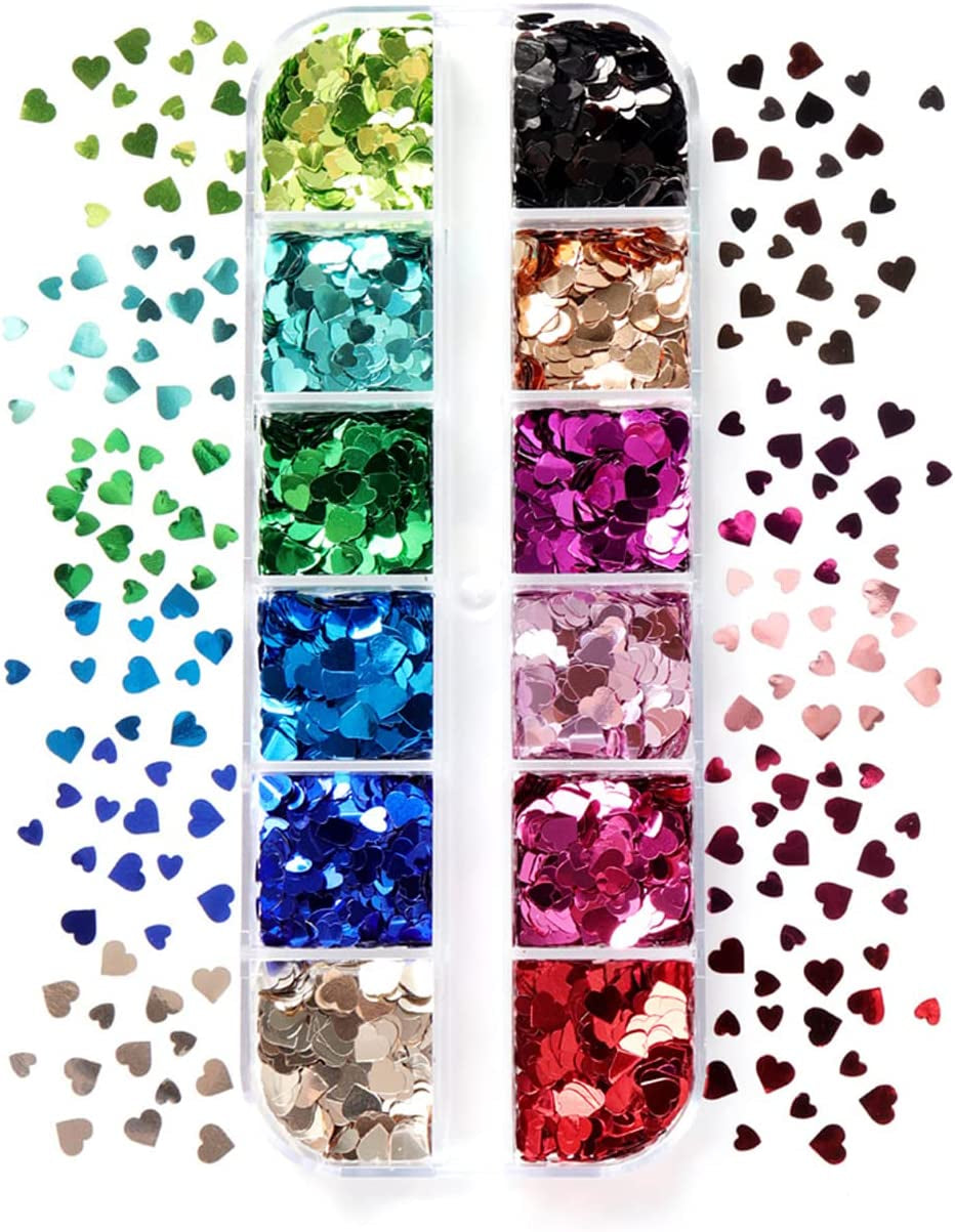 Valentine'S Day 3D Heart Nail Art Glitters Stickers Colorful Love Hearts Nail Sequins Holographic Laser Sparkle Nail Flakes Shiny Charms Design for Acrylic Nail Supplies Nail Decors Tools 12 Colors Health & Beauty > Personal Care > Cosmetics > Cosmetic Tools > Nail Tools CAVAD   