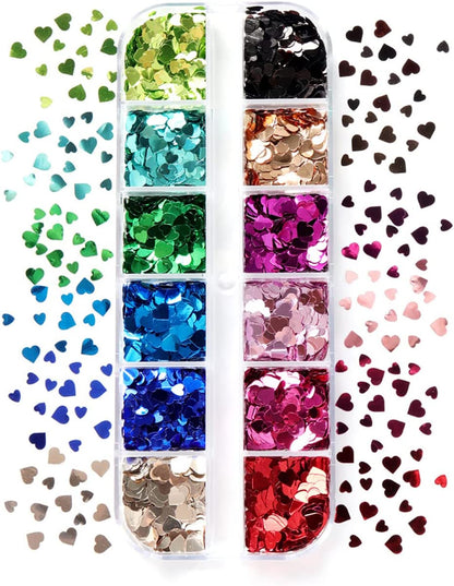 Valentine'S Day 3D Heart Nail Art Glitters Stickers Colorful Love Hearts Nail Sequins Holographic Laser Sparkle Nail Flakes Shiny Charms Design for Acrylic Nail Supplies Nail Decors Tools 12 Colors Health & Beauty > Personal Care > Cosmetics > Cosmetic Tools > Nail Tools CAVAD   