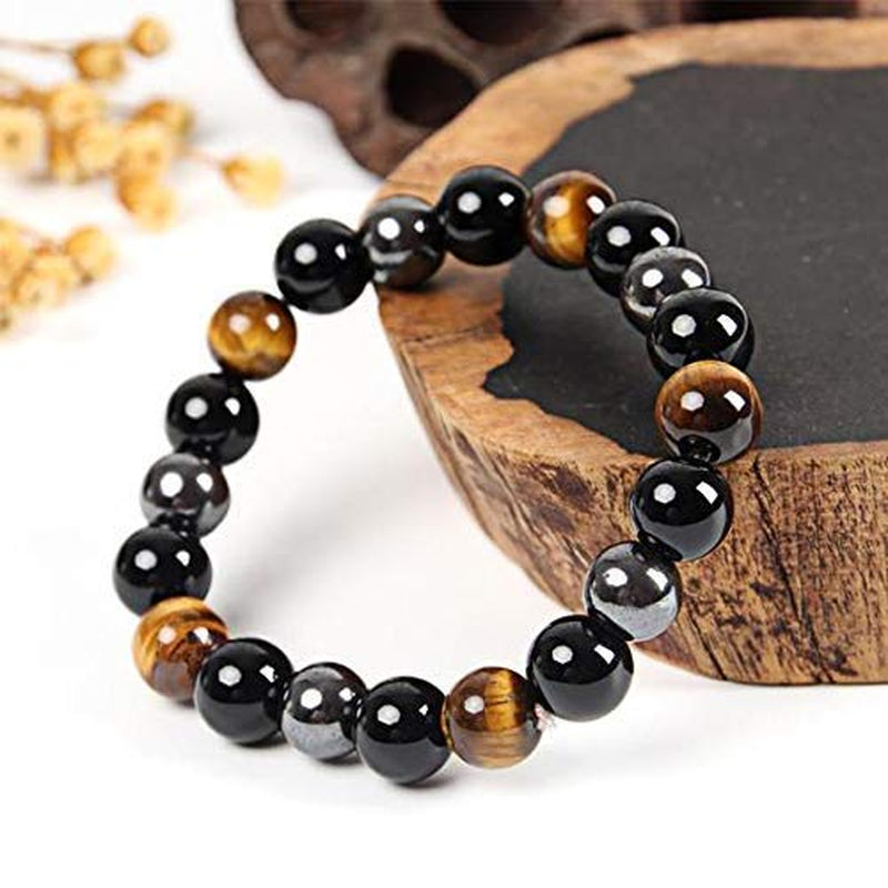 Triple Protection Bracelet - for Protection - Bring Luck and Prosperity - Hematite - Black Obsidian - Tiger Eye - Stone Bracelets Apparel & Accessories > Jewelry > Bracelets Crystal Agate Bracelets   
