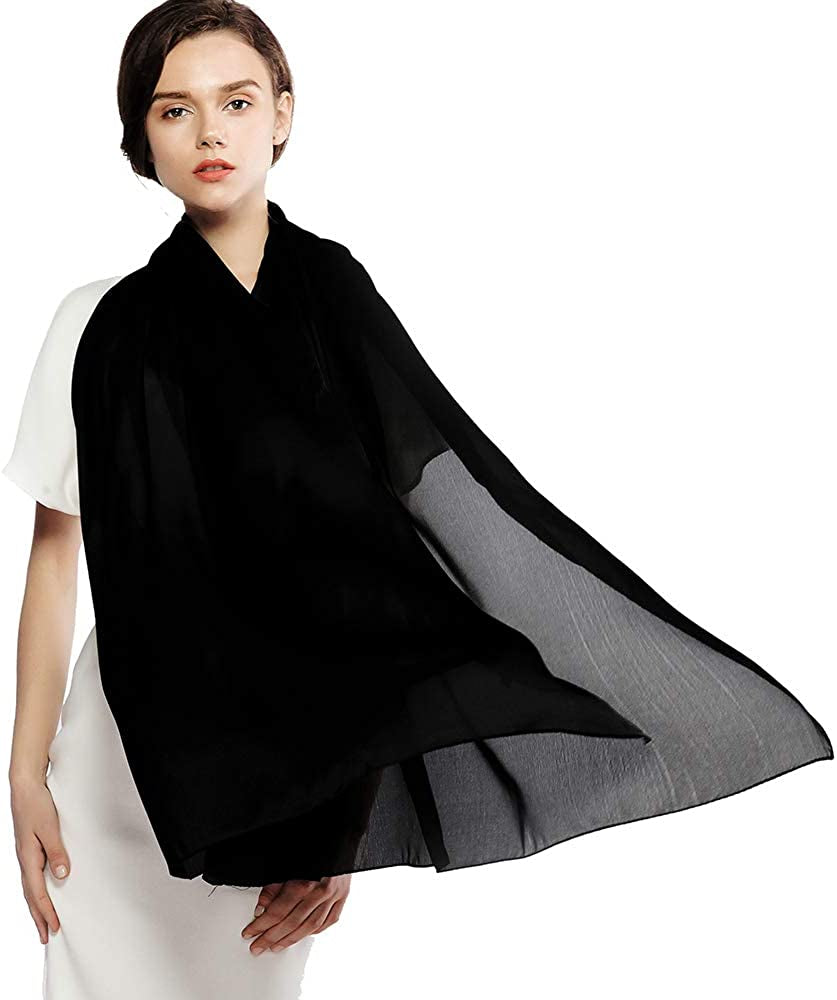 RIIQIICHY Pashmina Shawls Wraps for Women Evening Dresses like Chiffon Silk Scarf for Weddings Apparel & Accessories > Clothing Accessories > Scarves & Shawls RIIQIICHY Black  