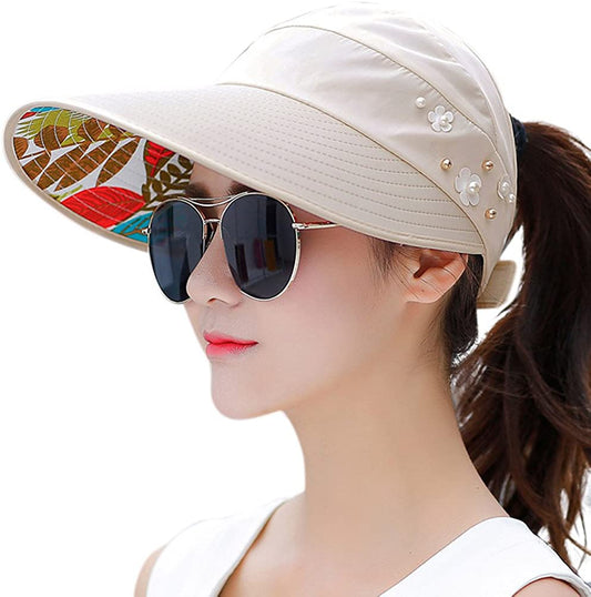 HINDAWI Sun Hats for Women Wide Brim Sun Hat UV Protection Caps Floppy Beach Packable Visor Apparel & Accessories > Clothing Accessories > Hats HINDAWI Beige  
