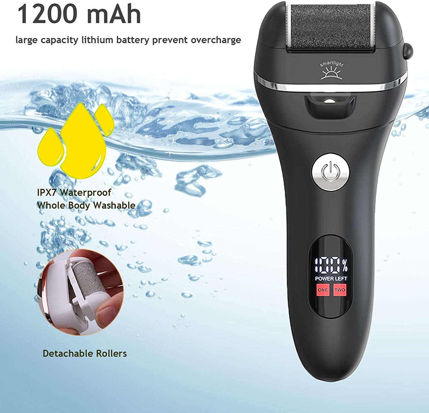 Electric Foot File Callus Remover - IPX7 Waterproof Rechargeable Callus Remover for Feet with 8 in 1 Pedicure Kit Foot Care, 3 Roller Heads, and 2 Speeds Health & Beauty > Personal Care > Foot Care PEFOOK   