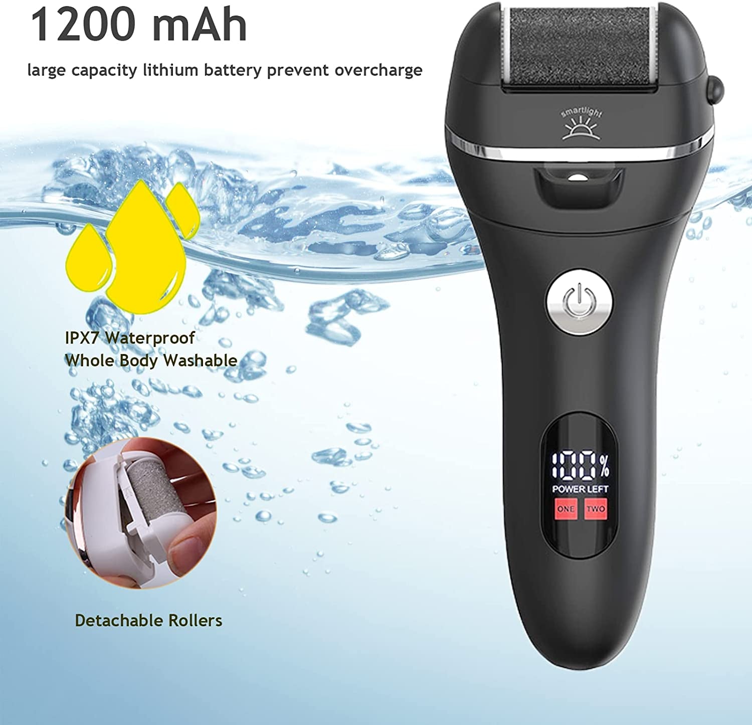 Electric Foot File Callus Remover - IPX7 Waterproof Rechargeable Callus Remover for Feet with 8 in 1 Pedicure Kit Foot Care, 3 Roller Heads, and 2 Speeds Health & Beauty > Personal Care > Foot Care PEFOOK   