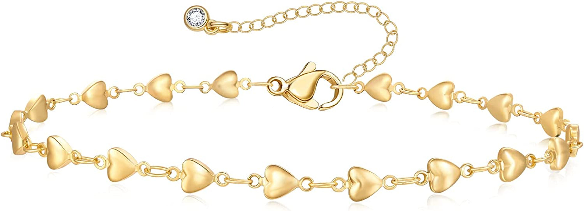 Kissyan Gold Ankle Bracelets for Women, Dainty 14K Gold Plated Anklets Cuban Link Chain Ankles Adjustable Snake Tennis Anklet Bracelet Tiny Beach Foot Jewelry Gifts for Women Girls Apparel & Accessories > Jewelry > Anklets KissYan Gold-heart anklet  