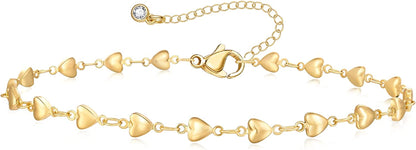 Kissyan Gold Ankle Bracelets for Women, Dainty 14K Gold Plated Anklets Cuban Link Chain Ankles Adjustable Snake Tennis Anklet Bracelet Tiny Beach Foot Jewelry Gifts for Women Girls Apparel & Accessories > Jewelry > Anklets KissYan Gold-heart anklet  
