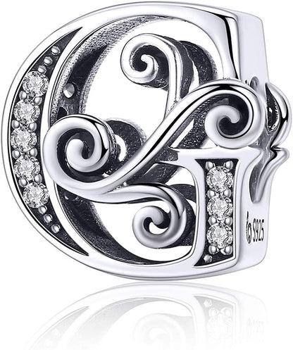 Solid 925 Sterling Silver with Cubic Stones, Complete A~Z Gift Options Alphabet Charm Letter Beads Fit Pandora European Bracelets Apparel & Accessories > Jewelry > Bracelets ABAOLALA ALPHABET G  