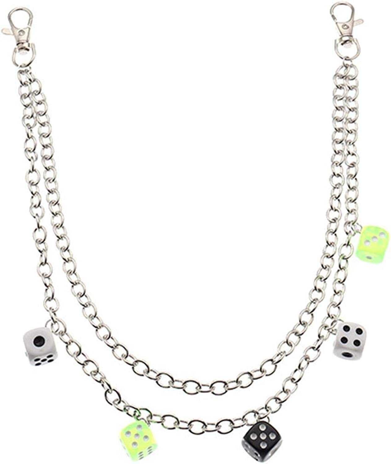 Punk Mushroom Dice Gummy Bear Pendant Pocket Wallet Chain Silver Color Butterfly Dinosaur Jean Pants Belt Chains Hip Hop Thorn Waist Belly Body Chain for Women Girls Jewelry(Dice) Apparel & Accessories > Jewelry > Body Jewelry U ONE   
