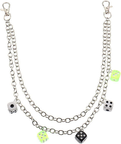 Punk Mushroom Dice Gummy Bear Pendant Pocket Wallet Chain Silver Color Butterfly Dinosaur Jean Pants Belt Chains Hip Hop Thorn Waist Belly Body Chain for Women Girls Jewelry(Dice) Apparel & Accessories > Jewelry > Body Jewelry U ONE   