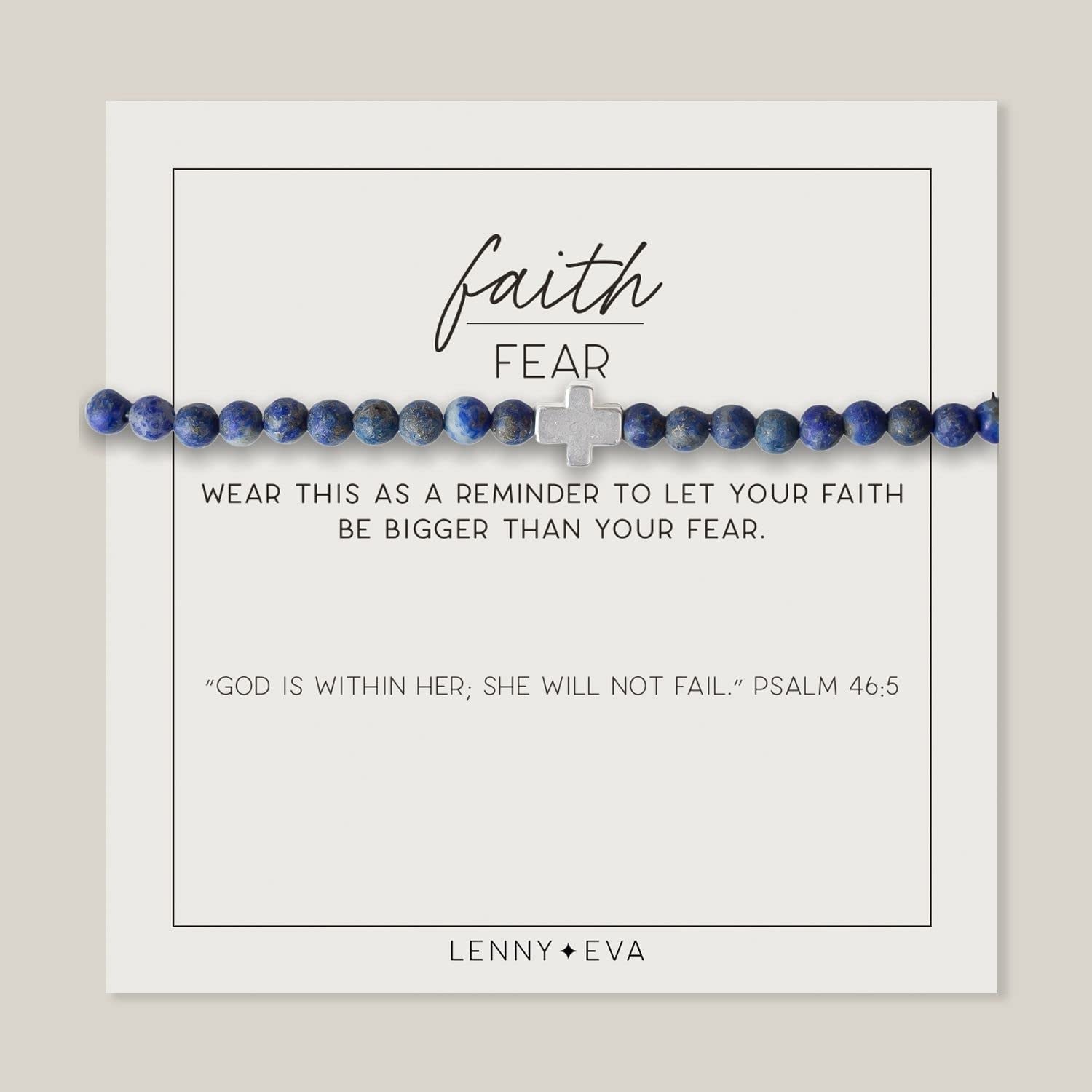 Lenny & Eva Faith over Fear Cross Stretchable Bracelets for Women, Inspirational Jewelry with Message on Card Apparel & Accessories > Jewelry > Bracelets Lenny & Eva Lapis Lazuli-Silver Bracelet 