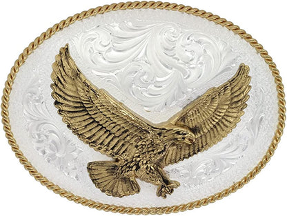 Montana Silversmiths Rope Trimmed Filigree Engraved Classic Western Buckle Apparel & Accessories > Clothing Accessories > Belt Buckles Montana Silversmiths Large Eagle Silver/Gold  
