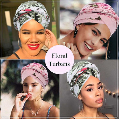 Woeoe African Turban Head Wrap Pink Pattern Head Scarf Soft Flower Print Head Cover Cap Headwear for Women and Girls(Pack of 2) Apparel & Accessories > Clothing Accessories > Headwear Woeoe   
