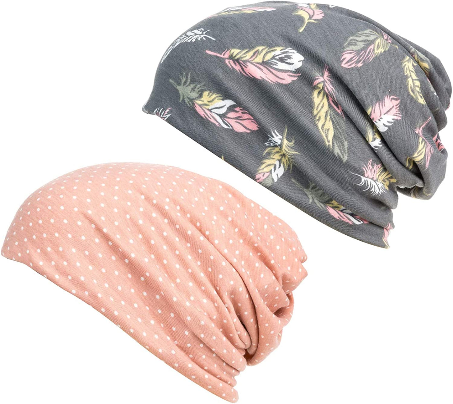 HONENNA Printed Turban Headband Chemo Cap Soft Sleep Beanie Apparel & Accessories > Clothing Accessories > Headwear HONENNA Gray+spot  