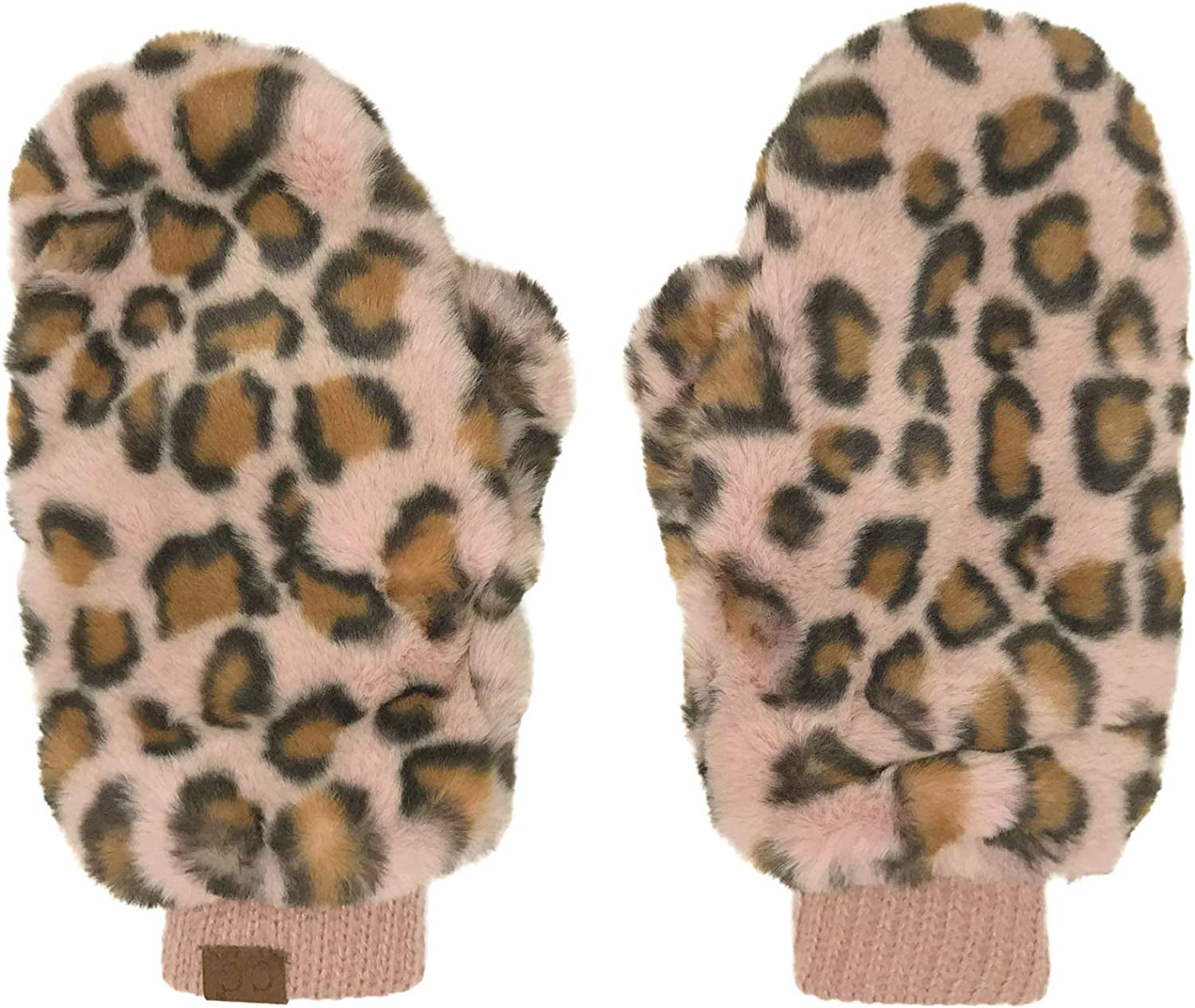 CC Soft Faux Fur Fuzzy Lined Flip up down Top Fingerless Mitten Gloves Apparel & Accessories > Clothing Accessories > Gloves & Mittens C.C Leopard Rose  