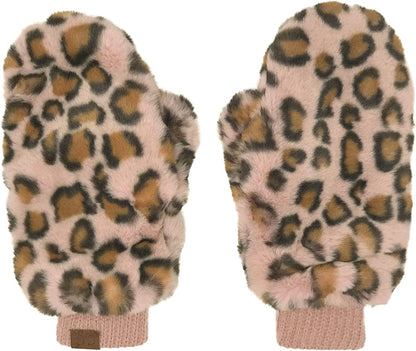 CC Soft Faux Fur Fuzzy Lined Flip up down Top Fingerless Mitten Gloves Apparel & Accessories > Clothing Accessories > Gloves & Mittens C.C Leopard Rose  