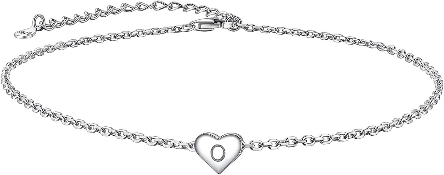 Suplight 925 Sterling Silver A-Z Initial Heart Anklets, Dainty Ankle Bracelets Beach Jewelry for Women Girls (With Gift Box) Apparel & Accessories > Jewelry > Anklets Suplight Jewelry O  