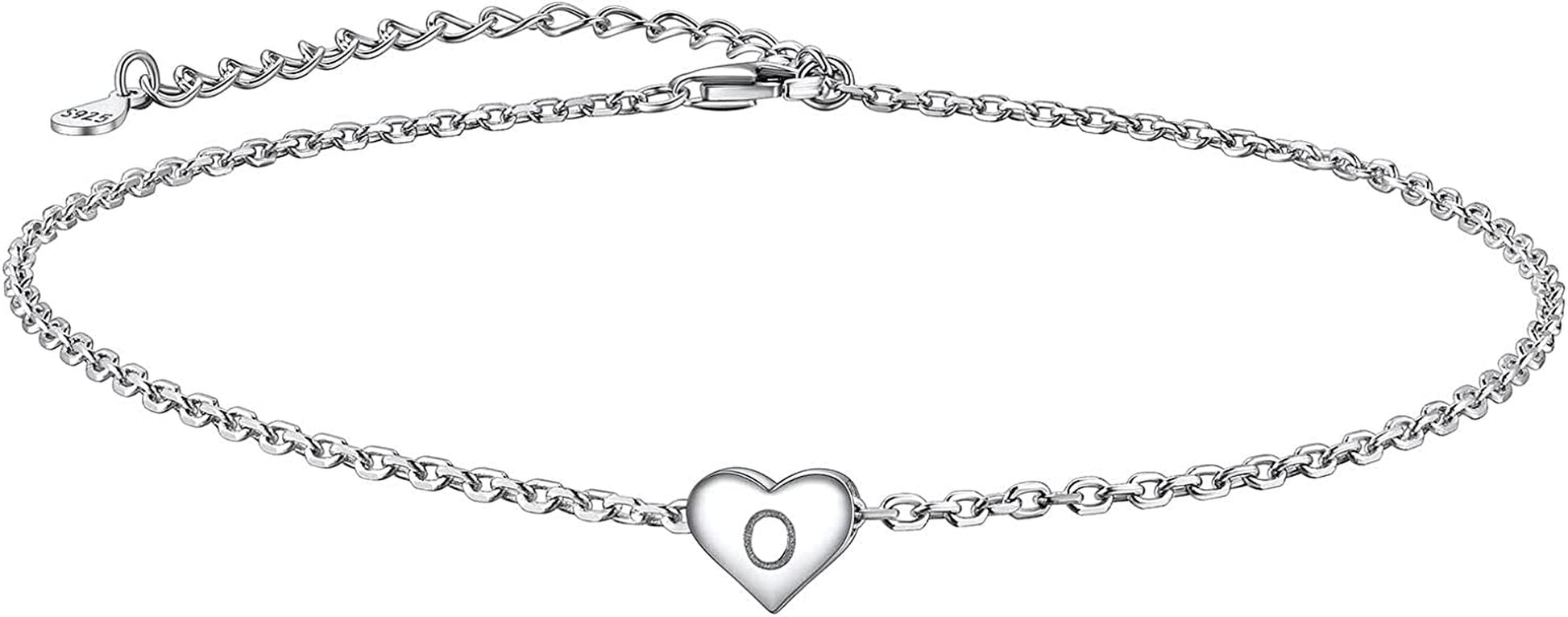 Suplight 925 Sterling Silver A-Z Initial Heart Anklets, Dainty Ankle Bracelets Beach Jewelry for Women Girls (With Gift Box) Apparel & Accessories > Jewelry > Anklets Suplight Jewelry O  
