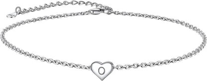 Suplight 925 Sterling Silver A-Z Initial Heart Anklets, Dainty Ankle Bracelets Beach Jewelry for Women Girls (With Gift Box) Apparel & Accessories > Jewelry > Anklets Suplight Jewelry O  
