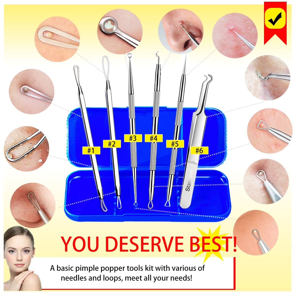 Blackhead Remover Tools, Pimple Popper Tool Kit, 6 Pack Professional Comedones Extractor Acne Removal Kit for Blemishs, Whitehead Popping, Zit Removing for Nose Face - with Organized Case Health & Beauty > Personal Care > Cosmetics > Cosmetic Tools > Skin Care Tools Cbiumpro USA Co.,Ltd   
