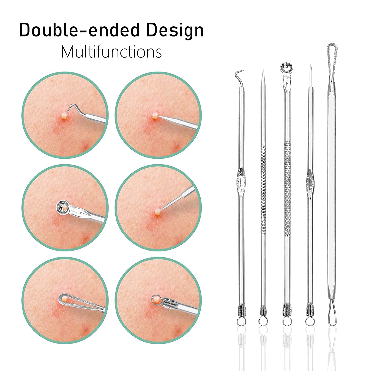 Blackhead Remover Pimple Popper Tool Kit Acne Blemish Pimple Extractor Needle Facial Comedone Clip Blackhead Tweezer for Ingrown Hair Removal 8 Pcs in Metal Case Health & Beauty > Personal Care > Cosmetics > Cosmetic Tools > Skin Care Tools Dr.Pedi   