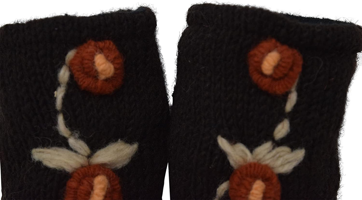 Floral Insulated Lined Wool Knit Arm Warmer Texting Fingerless Gloves Thumb Hole Hand Mittens Apparel & Accessories > Clothing Accessories > Gloves & Mittens Nickanny's   