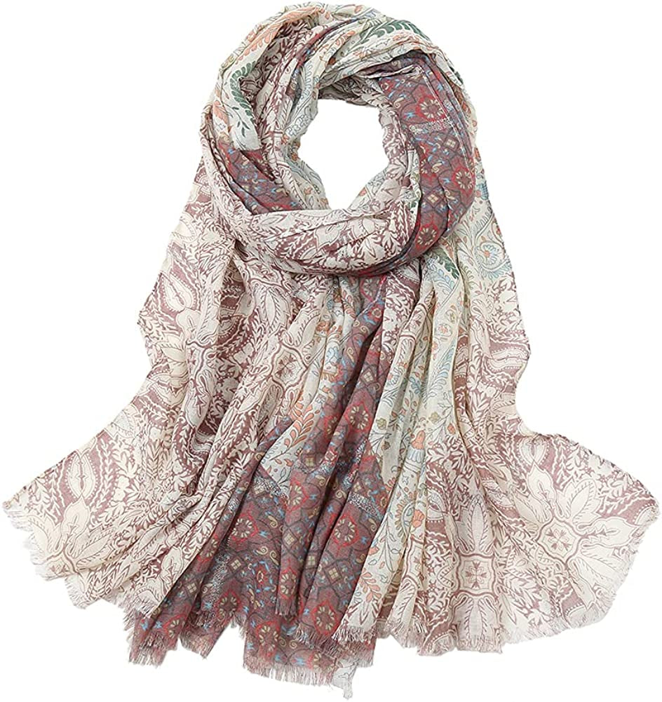 Scarf for Women Lightweight Floral Fashion Flower Scarves Shawl Wrap by Hophor Apparel & Accessories > Clothing Accessories > Scarves & Shawls Hophor Free-living Urbanites-beige  