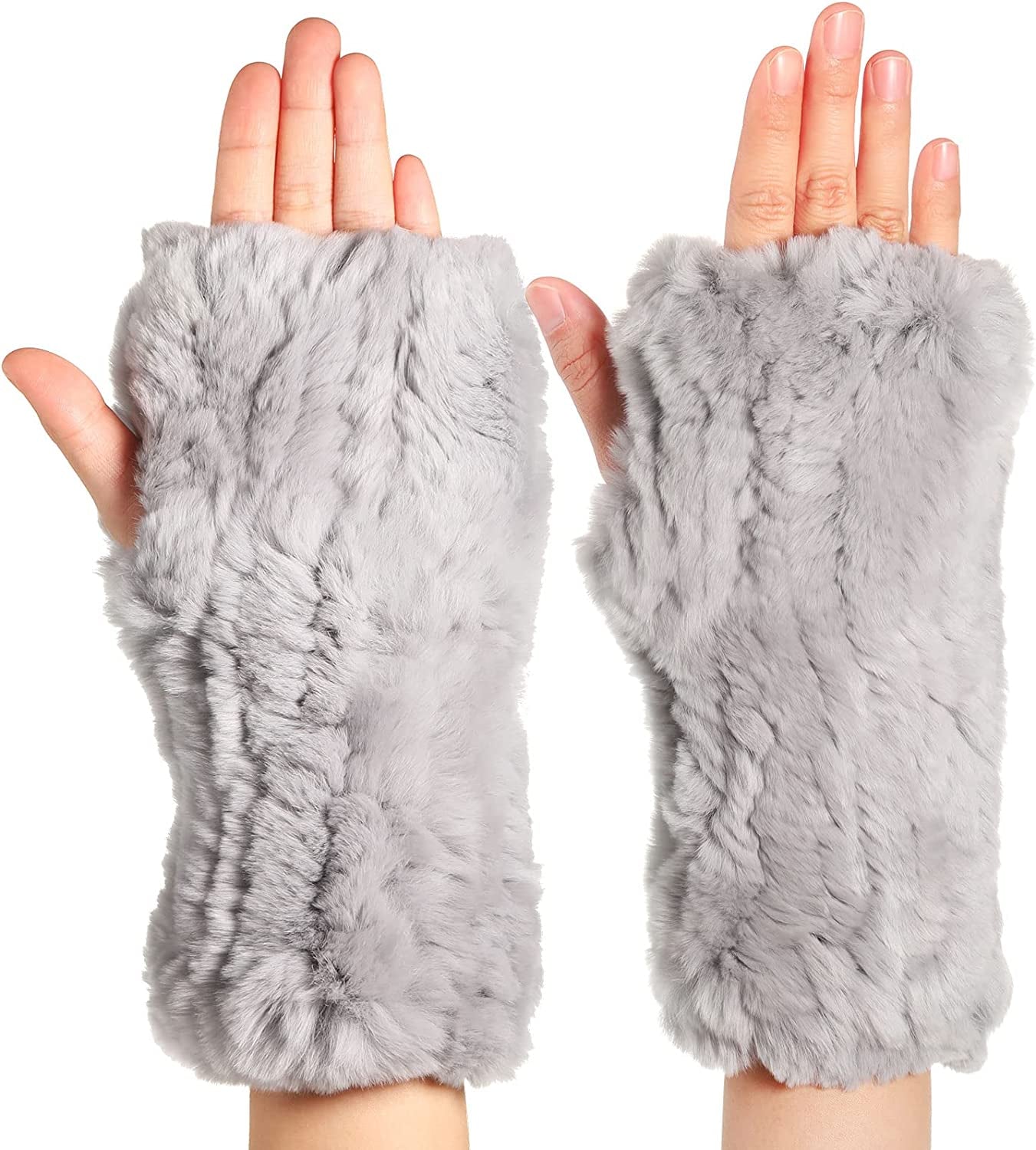 Fingerless Fur Gloves Smooth Faux Rabbit Furry Gloves Winter Warm Knitted Gloves for Women Girls Apparel & Accessories > Clothing Accessories > Gloves & Mittens Geyoga Grey  