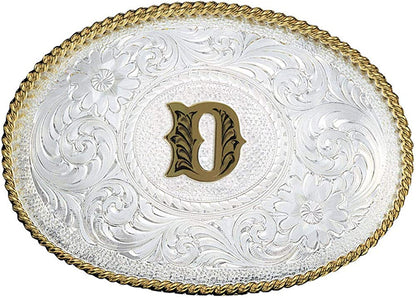 Montana Silversmiths Initial Letter Silver Engraved Gold Trim Western Belt Buckle Apparel & Accessories > Clothing Accessories > Belt Buckles Montana Silversmiths Initial D  