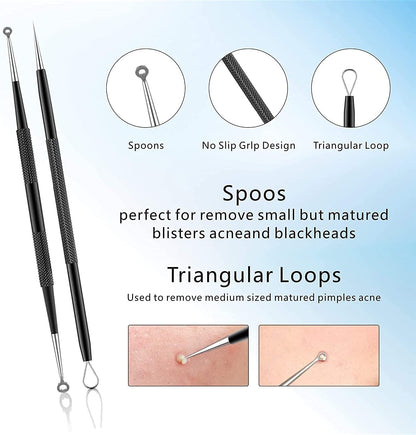 Pimple Popper Tool Kit 11 Pcs, Ybaoo Blackhead Remover Pimple Extractor Tools with Metal Case for Quick and Easy Removal of Blackheads,Pimples,Whiteheads,Zit Popper,Forehead,Facial and Nose (Black) Health & Beauty > Personal Care > Cosmetics > Cosmetic Tools > Skin Care Tools Ybaoo   