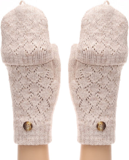 MIRMARU Women'S Knitted Fingerless Mitten Gloves with Flip Cover with Faux Fur Lining Apparel & Accessories > Clothing Accessories > Gloves & Mittens MIRMARU Oatmeal One Size 