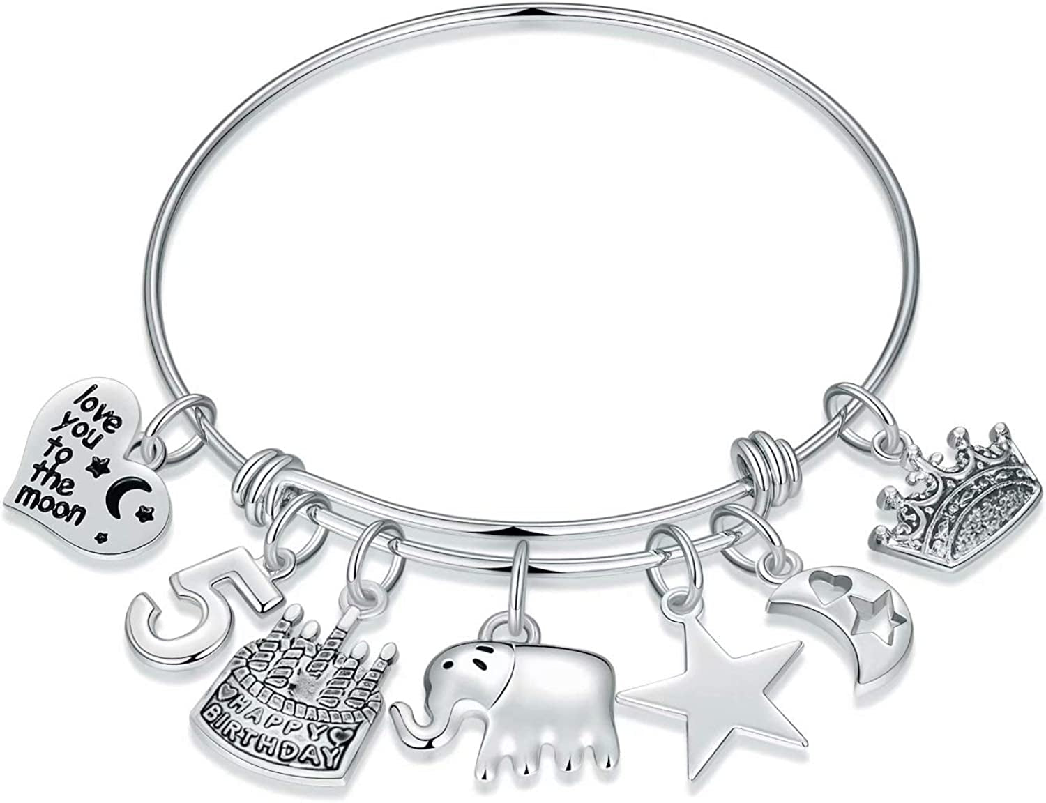 Birthday Gifts for Women Girls Bracelet, Expandable Charm Bracelets 5Th 6Th 7Th 8Th 9Th 10Th 20Th 30Th 40Th 50Th 60Th 70Th 80Th 90Th Birthday Gift for Friend, Mom, Daughter, Niece, Sister, Grandma Apparel & Accessories > Jewelry > Bracelets M MOOHAM "5th"  