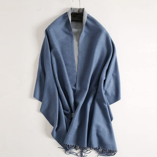 Hijab Scarfs for Women,Women'S Autumn Winter Cold-Proof Scarf Blue Gray Double-Sided Wear Tassel Simple Warm Soft Cashmere Touch Scarf Thick Blanket Wedding Prom Party Shawl Scarf Apparel & Accessories > Clothing Accessories > Scarves & Shawls Generic   