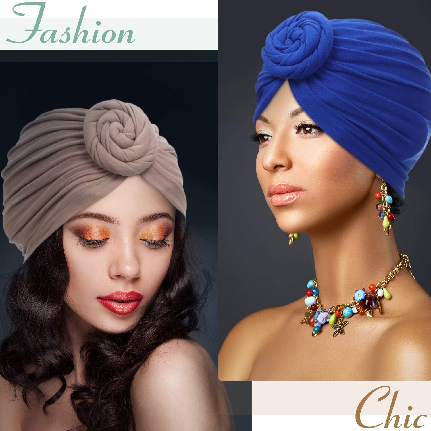 SATINIOR 6 Pieces Women African Turban Flower Knot Pre-Tied Bonnet Beanie Cap Headwrap Apparel & Accessories > Clothing Accessories > Bandanas & Headties SATINIOR   