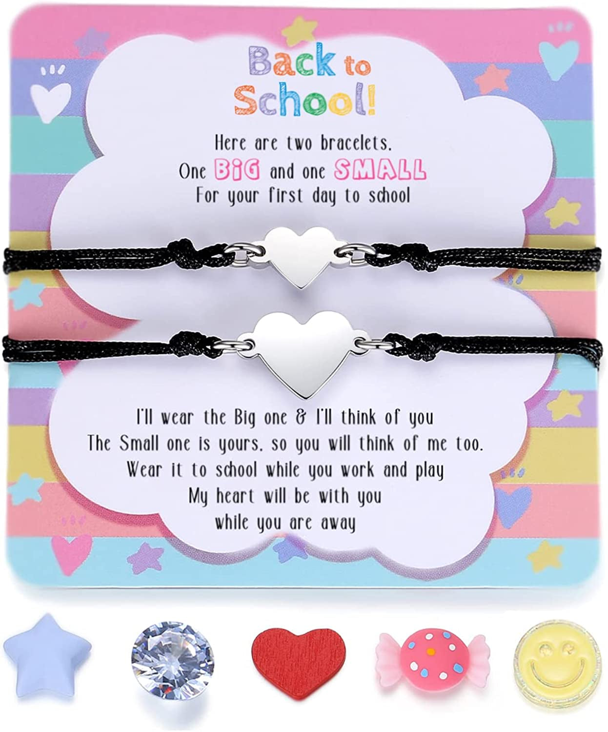 SAM & LORI Unique Matching Bracelets for Best Friends Couples Mother Daughter Son Dad Sisters Brothers-Unisex Adjustable Bracelets- Comes with Cards in Giftable Packing Apparel & Accessories > Jewelry > Bracelets SAM & LORI 3-Back to School Gift- 2 Hearts Black  