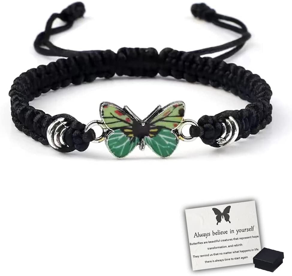 Butterfly Charm Bracelet, Adjustable Hand Woven Bracelets, Cute Butterfly Charm Bracelets, Bracelet Suitable for Family Butterfly Jewelry (Silver) Apparel & Accessories > Jewelry > Bracelets KKLM Black B  
