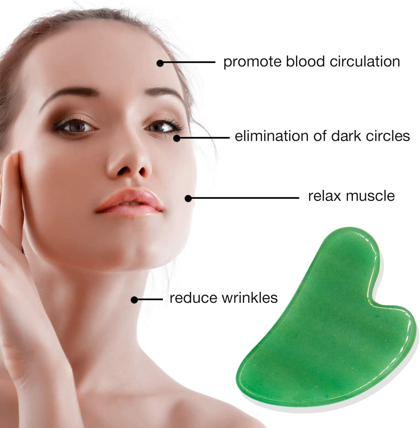 Gua Sha Stone, Guasha Tool for Face, Gua Sha Scraping Massage Natural Jade Face Neck Body Acupressure Scraper Therapy Tool Health & Beauty > Personal Care > Cosmetics > Cosmetic Tools > Skin Care Tools AOVIOANDY   