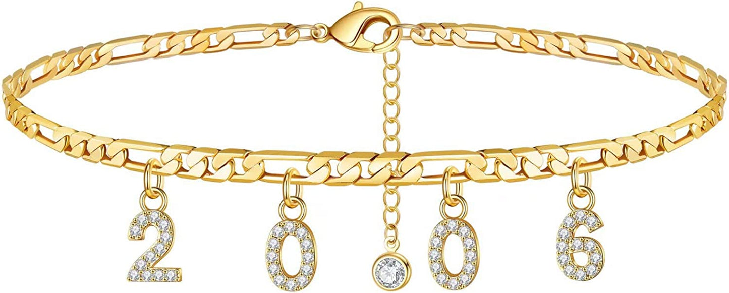 Turandoss Birth Year Number Ankle Bracelets for Women, 14K Gold Filled Dainty CZ Date Anklet Personalized Birth Year Number Ankle Bracelets for Women Beach Foot Jewelry Apparel & Accessories > Jewelry > Anklets Turandoss 2006  