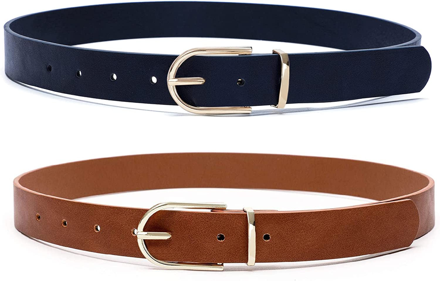 Earnda 2 Pack Brown Belt Women'S Chic Faux Leather Waist Belt for Jeans Apparel & Accessories > Clothing Accessories > Belts Earnda Brown&blue Large: fits waist from 33"-36" 