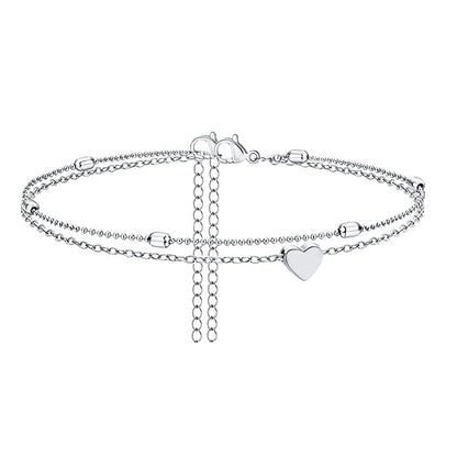 Artmiss Layered Anklets Women Heart Silver Ankle Bracelet Charm Beaded Dainty Foot Jewelry for Women and Teen Girls Summer Barefoot Beach Anklet Apparel & Accessories > Jewelry > Anklets Artmiss   