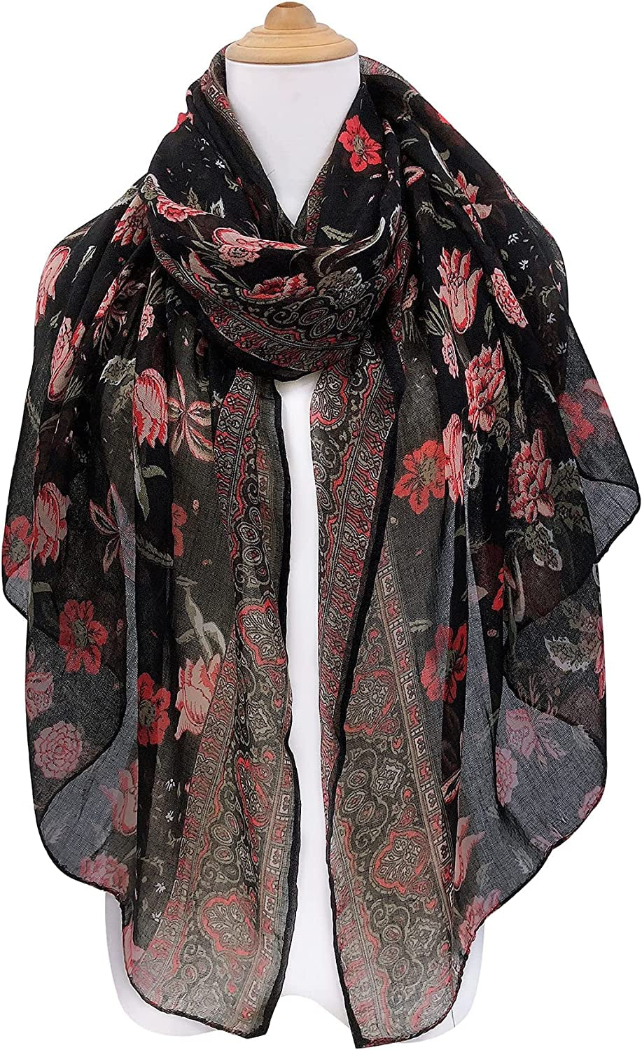 GERINLY Lightweight Scarves Fashion Flowers Print Women Cotton Wrap Scarf Head Shawl for Fall Apparel & Accessories > Clothing Accessories > Scarves & Shawls GERINLY   