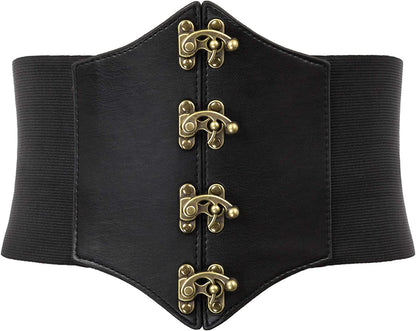 SCARLET DARKNESS Womens Steampunk Pirate Costumes Corset Belts Retro Buckle Wide Waist Cincher Apparel & Accessories > Clothing Accessories > Belts Scarlet Darkness Black X-Large 