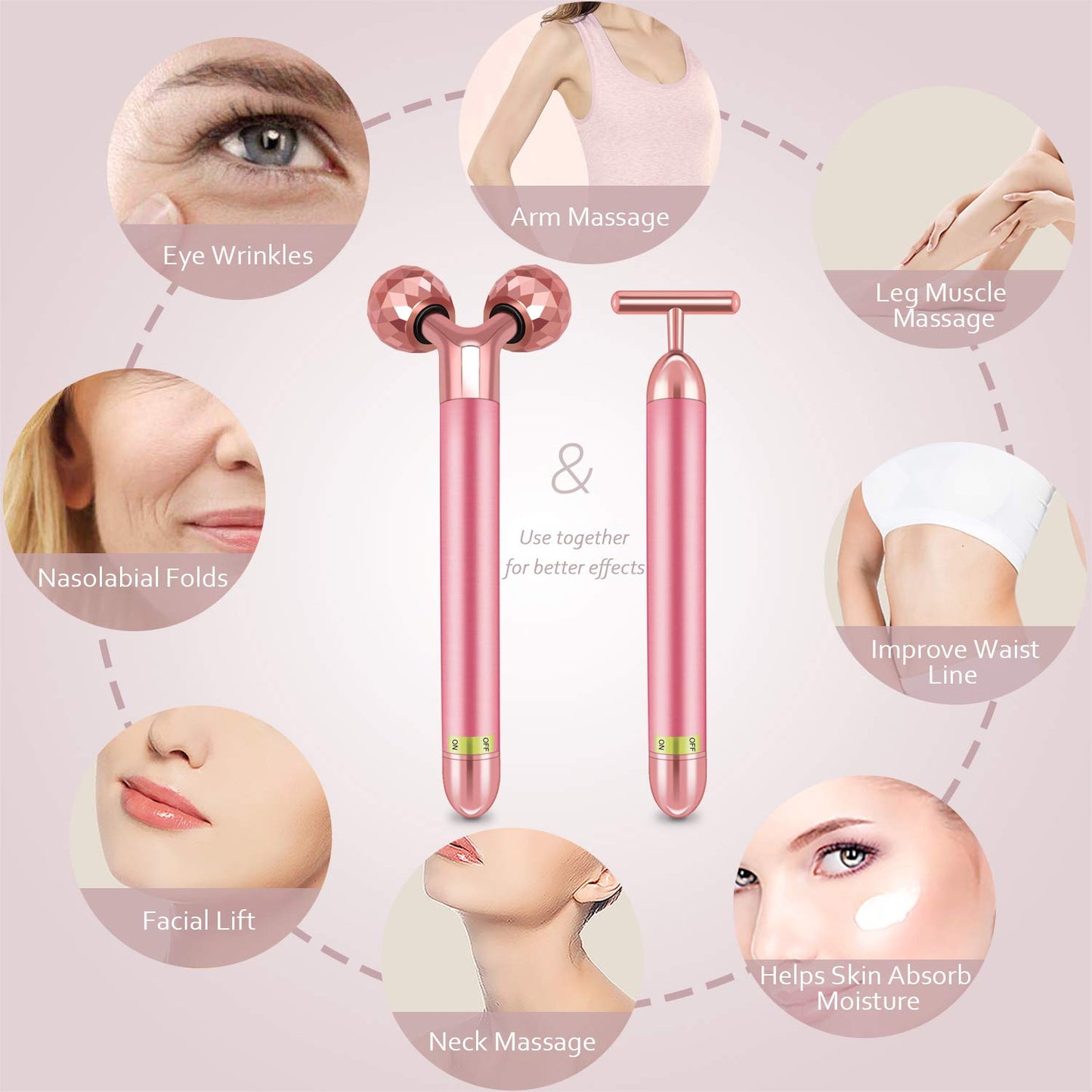 Face Massager Kit 3D Face Roller Massager T Shape Facial Massager Set Electric Skin Massager Tool Health & Beauty > Personal Care > Cosmetics > Cosmetic Tools > Skin Care Tools HEYFYV   